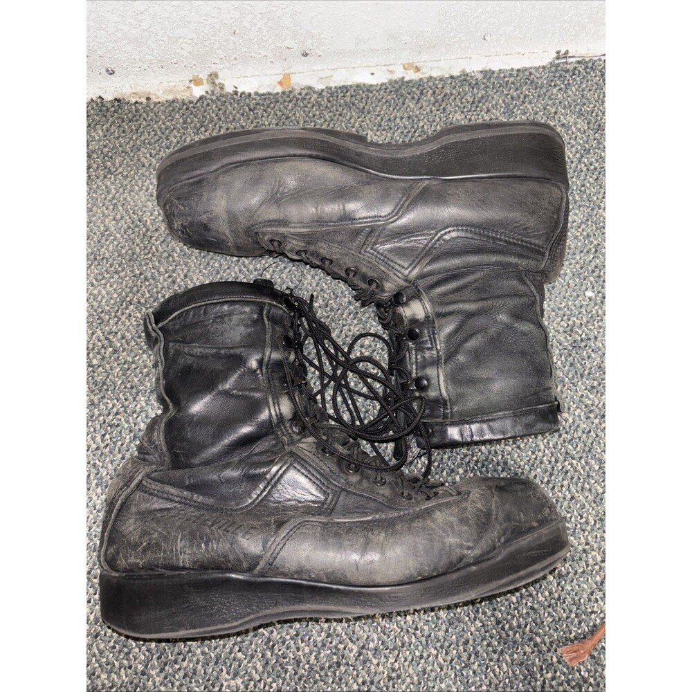 WELLCO Men Black Leather Safety Size 11 Flight Deck Boots Lace Up USA